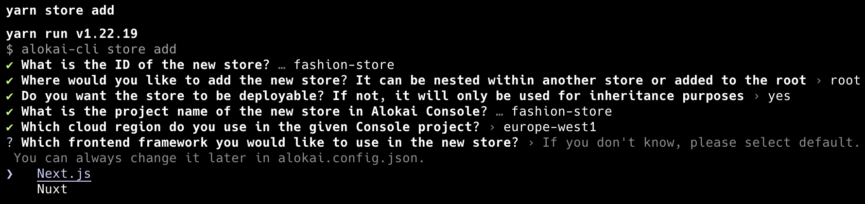 CLI Store Creation
